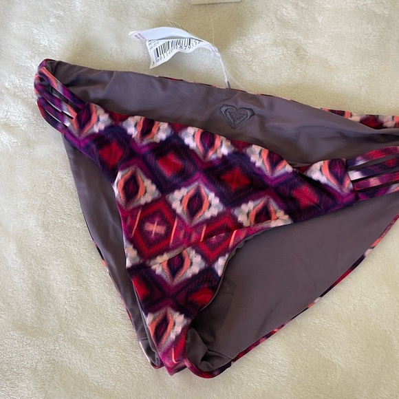 Roxy Women's Reversible Pink and Purple Patterned Bikini Bottom - Picture 2 of 8